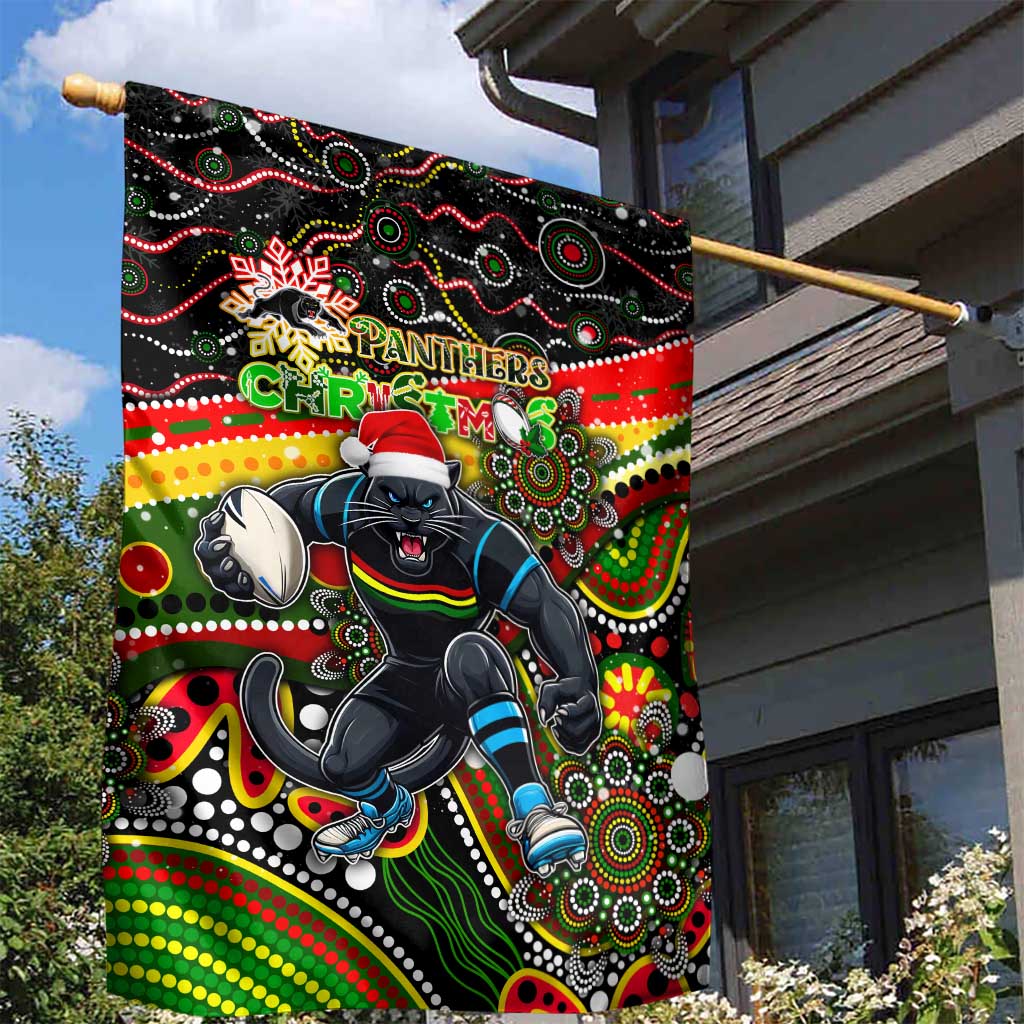 Merry Christmas Penrith Panthers Garden Flag Aboriginal Santa Rugby Mascot - The Riff