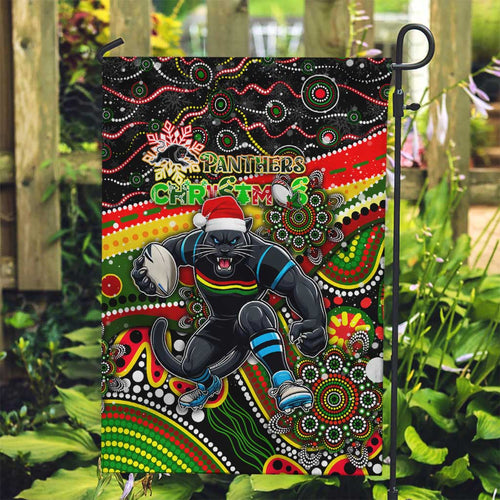 Merry Christmas Penrith Panthers Garden Flag Aboriginal Santa Rugby Mascot - The Riff