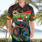 Merry Christmas Penrith Panthers Hawaiian Shirt Aboriginal Santa Rugby Mascot - The Riff