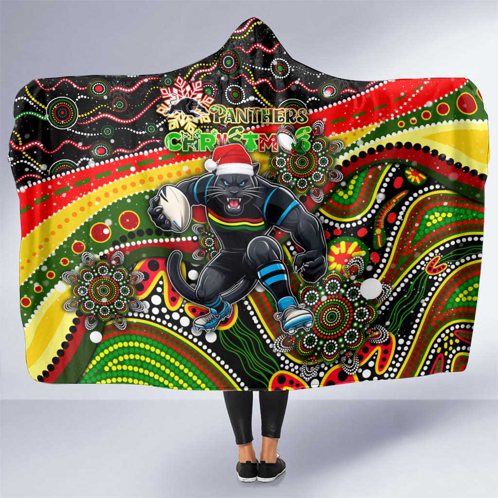 Merry Christmas Penrith Panthers Hooded Blanket Aboriginal Santa Rugby Mascot - The Riff