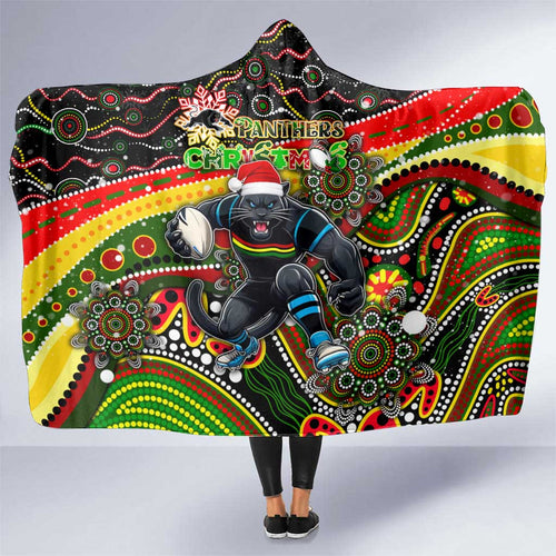 Merry Christmas Penrith Panthers Hooded Blanket Aboriginal Santa Rugby Mascot - The Riff