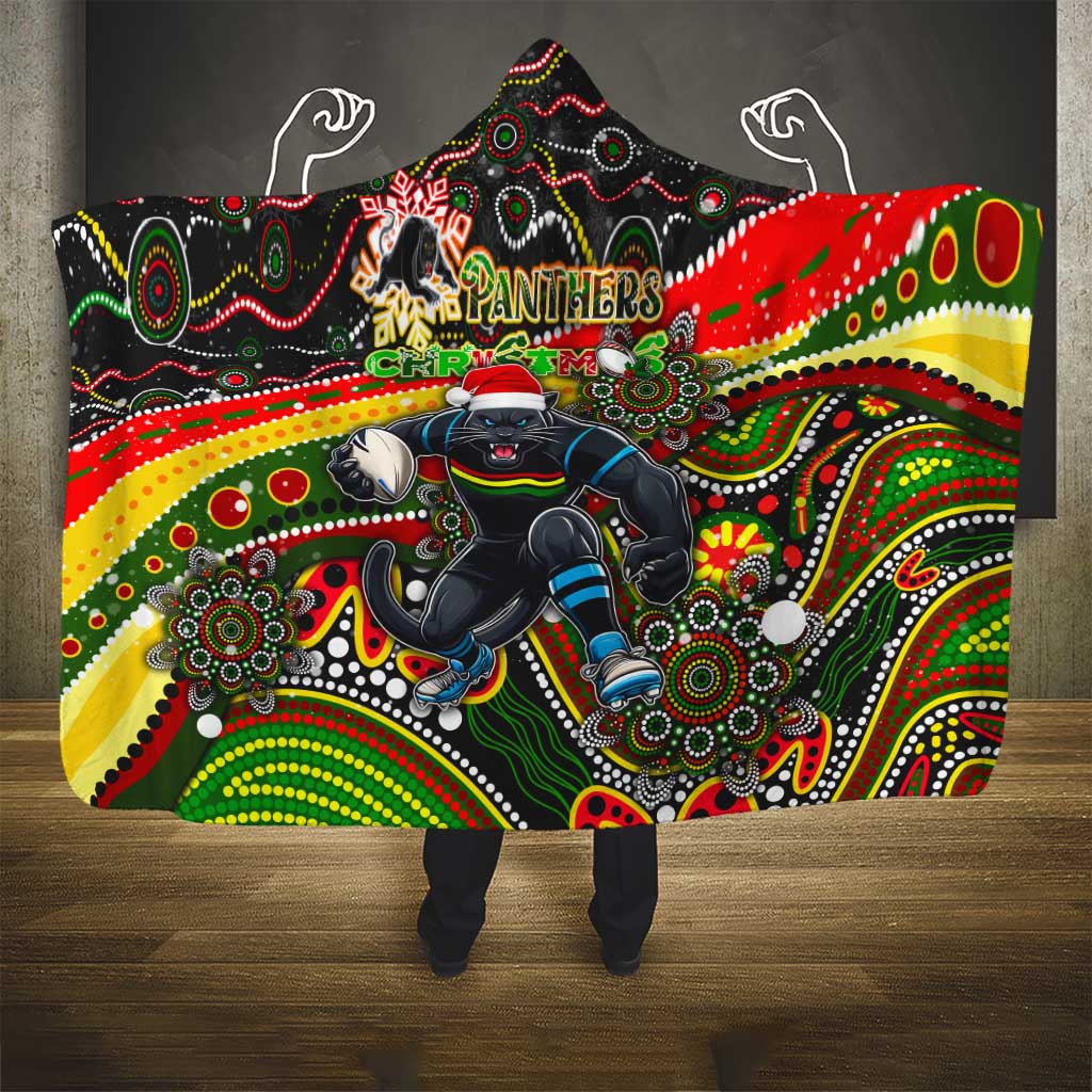 Merry Christmas Penrith Panthers Hooded Blanket Aboriginal Santa Rugby Mascot - The Riff