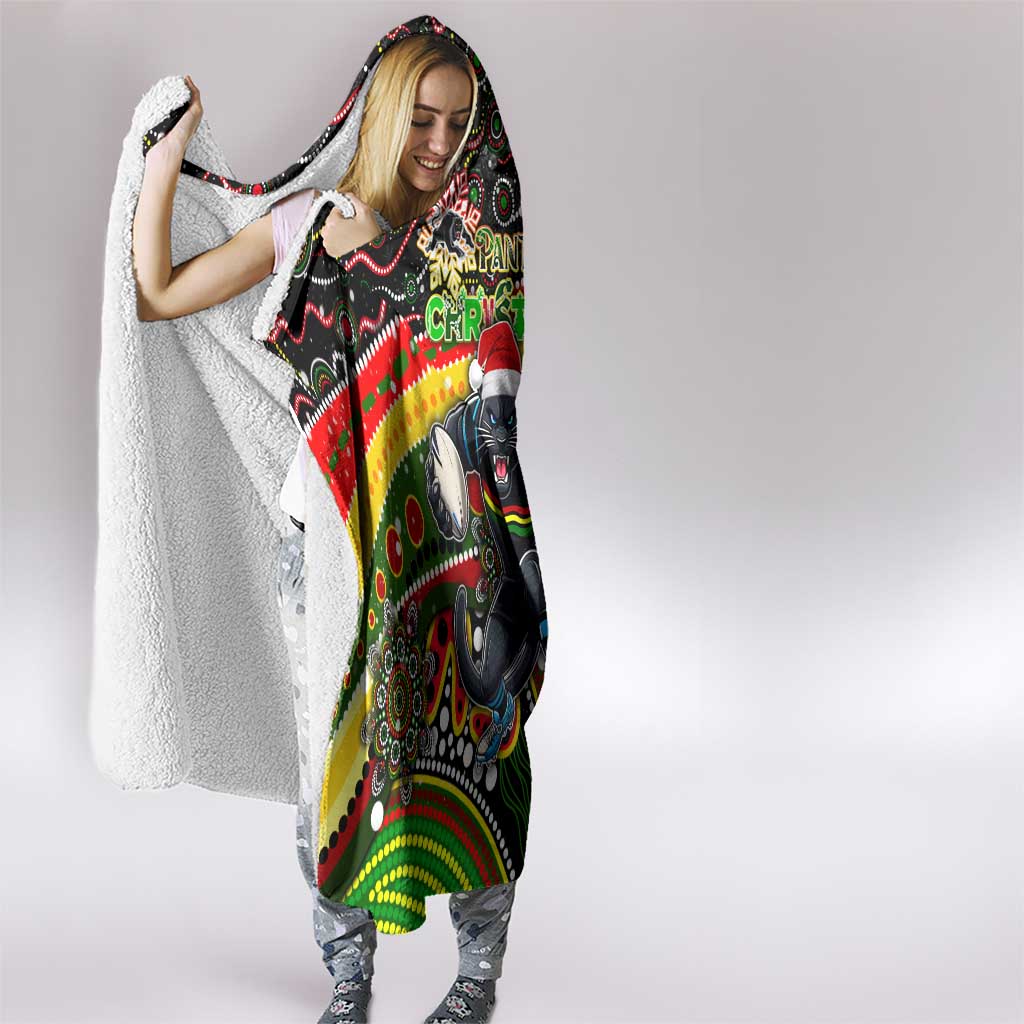 Merry Christmas Penrith Panthers Hooded Blanket Aboriginal Santa Rugby Mascot - The Riff