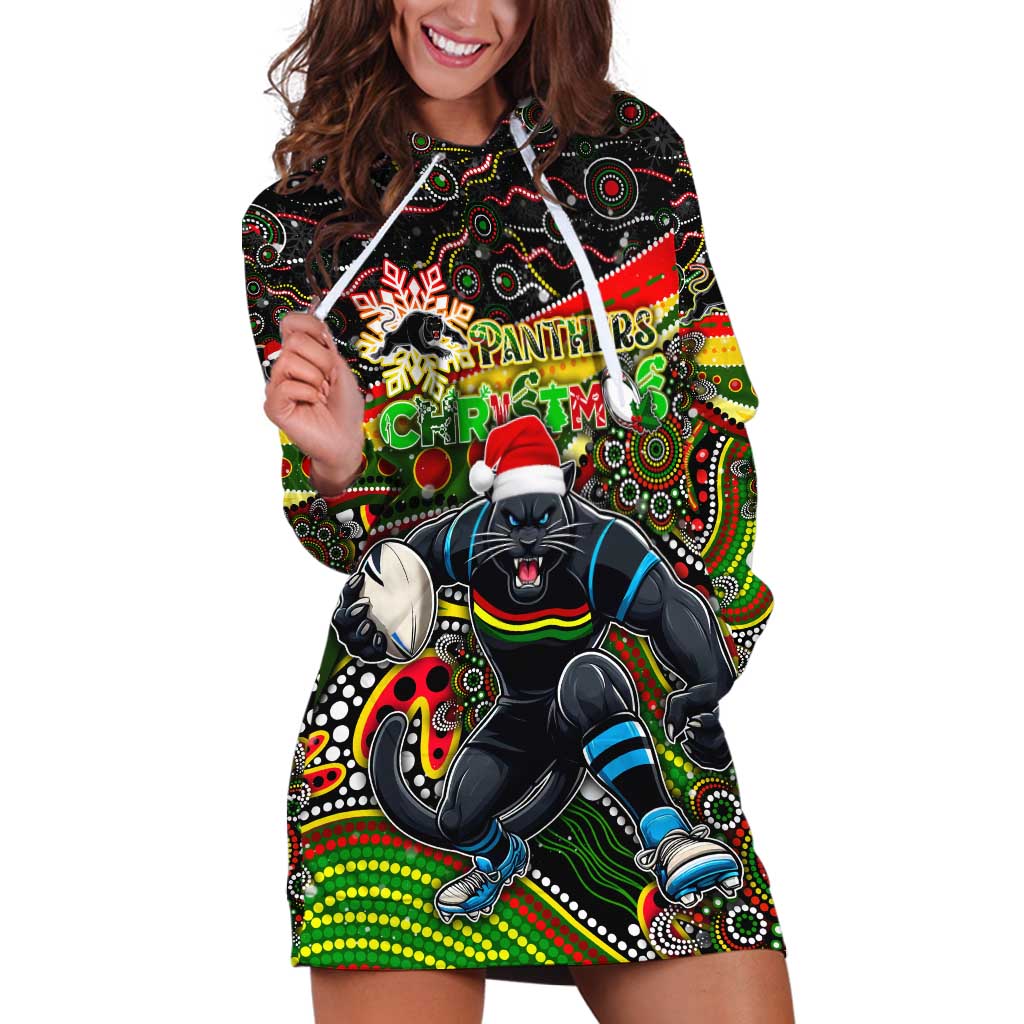 Merry Christmas Penrith Panthers Hoodie Dress Aboriginal Santa Rugby Mascot - The Riff
