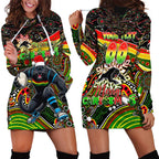 Merry Christmas Penrith Panthers Hoodie Dress Aboriginal Santa Rugby Mascot - The Riff