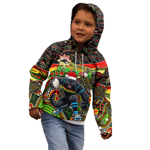 Merry Christmas Penrith Panthers Kid Hoodie Aboriginal Santa Rugby Mascot - The Riff