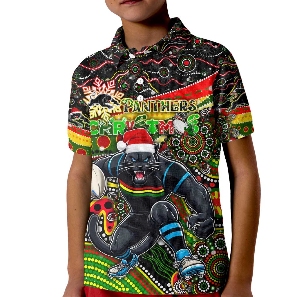 Merry Christmas Penrith Panthers Kid Polo Shirt Aboriginal Santa Rugby Mascot - The Riff
