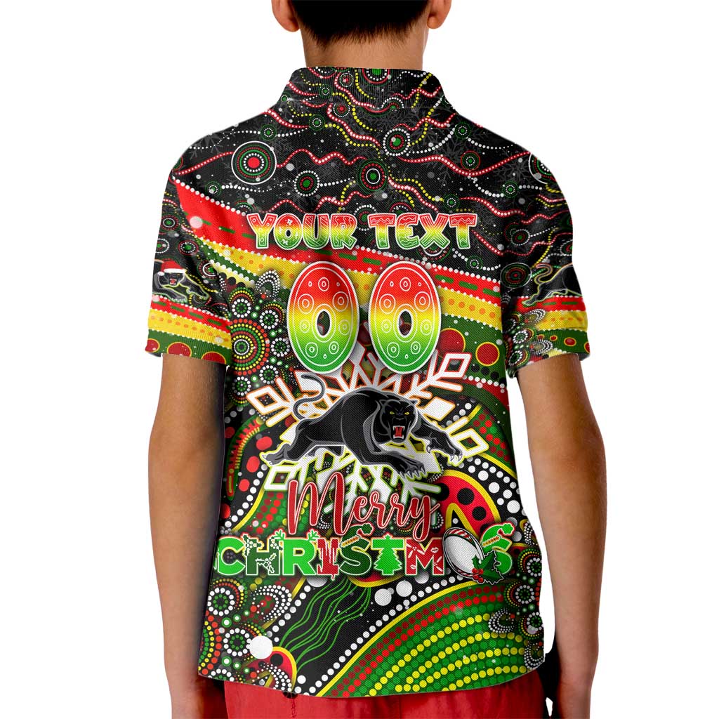 Merry Christmas Penrith Panthers Kid Polo Shirt Aboriginal Santa Rugby Mascot - The Riff