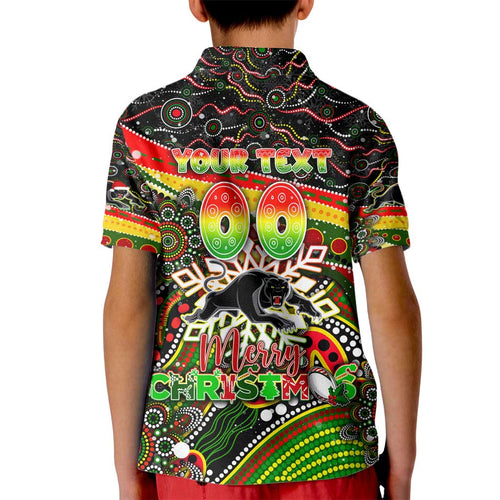 Merry Christmas Penrith Panthers Kid Polo Shirt Aboriginal Santa Rugby Mascot - The Riff