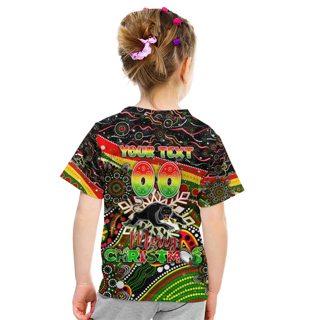 Merry Christmas Penrith Panthers Kid T Shirt Aboriginal Santa Rugby Mascot - The Riff