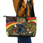 Merry Christmas Penrith Panthers Leather Tote Bag Aboriginal Santa Rugby Mascot - The Riff