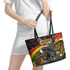 Merry Christmas Penrith Panthers Leather Tote Bag Aboriginal Santa Rugby Mascot - The Riff