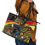 Merry Christmas Penrith Panthers Leather Tote Bag Aboriginal Santa Rugby Mascot - The Riff