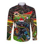 Merry Christmas Penrith Panthers Long Sleeve Button Shirt Aboriginal Santa Rugby Mascot - The Riff