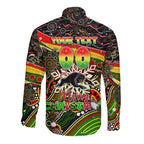 Merry Christmas Penrith Panthers Long Sleeve Button Shirt Aboriginal Santa Rugby Mascot - The Riff