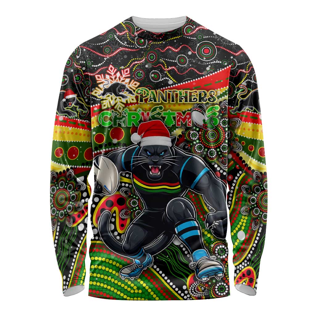Merry Christmas Penrith Panthers Long Sleeve Shirt Aboriginal Santa Rugby Mascot - The Riff