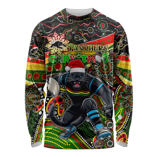 Merry Christmas Penrith Panthers Long Sleeve Shirt Aboriginal Santa Rugby Mascot - The Riff