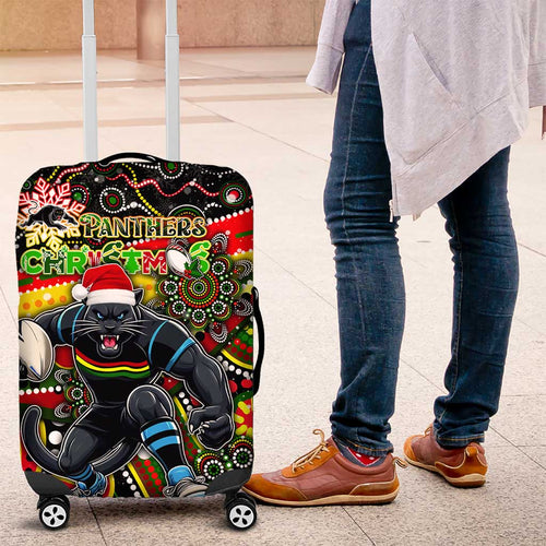 Merry Christmas Penrith Panthers Luggage Cover Aboriginal Santa Rugby Mascot - The Riff