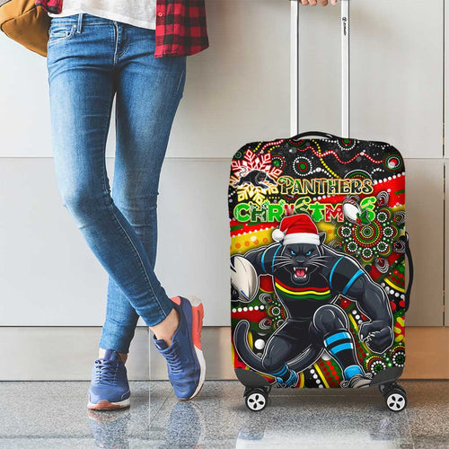 Merry Christmas Penrith Panthers Luggage Cover Aboriginal Santa Rugby Mascot - The Riff
