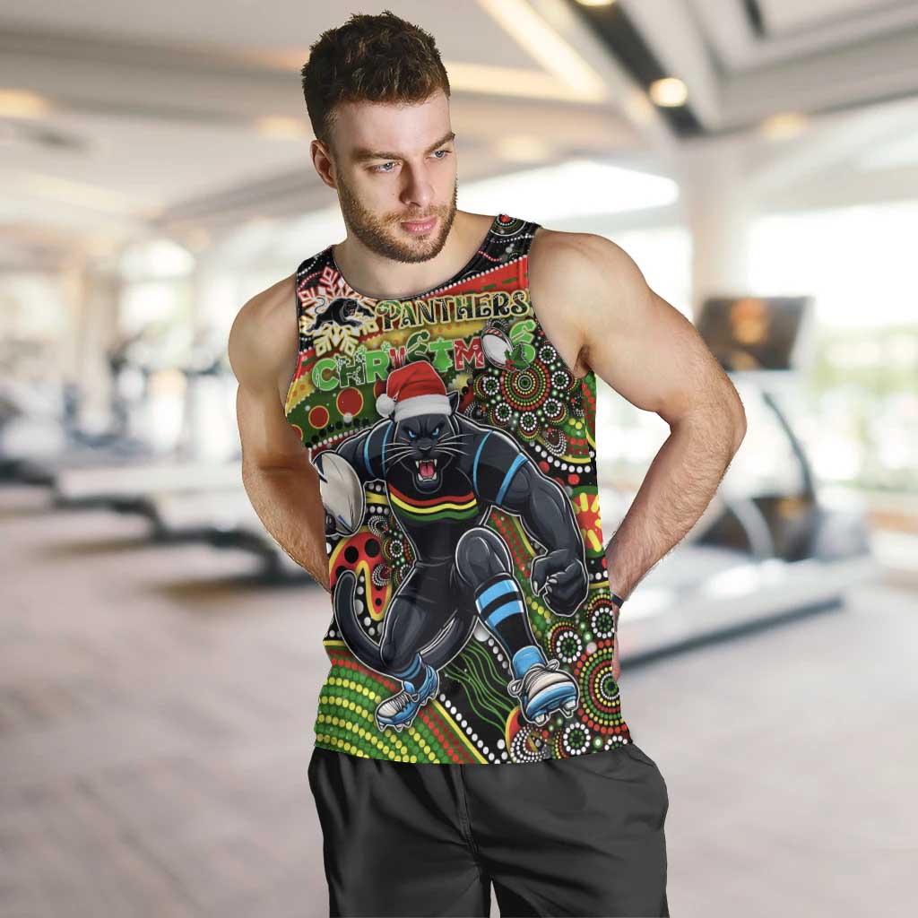 Merry Christmas Penrith Panthers Men Tank Top Aboriginal Santa Rugby Mascot - The Riff