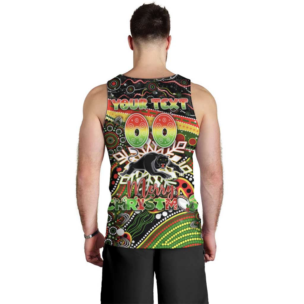 Merry Christmas Penrith Panthers Men Tank Top Aboriginal Santa Rugby Mascot - The Riff