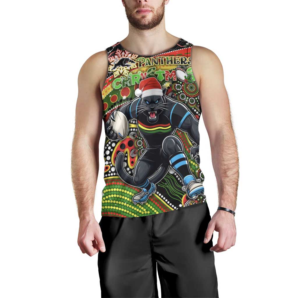 Merry Christmas Penrith Panthers Men Tank Top Aboriginal Santa Rugby Mascot - The Riff