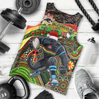 Merry Christmas Penrith Panthers Men Tank Top Aboriginal Santa Rugby Mascot - The Riff