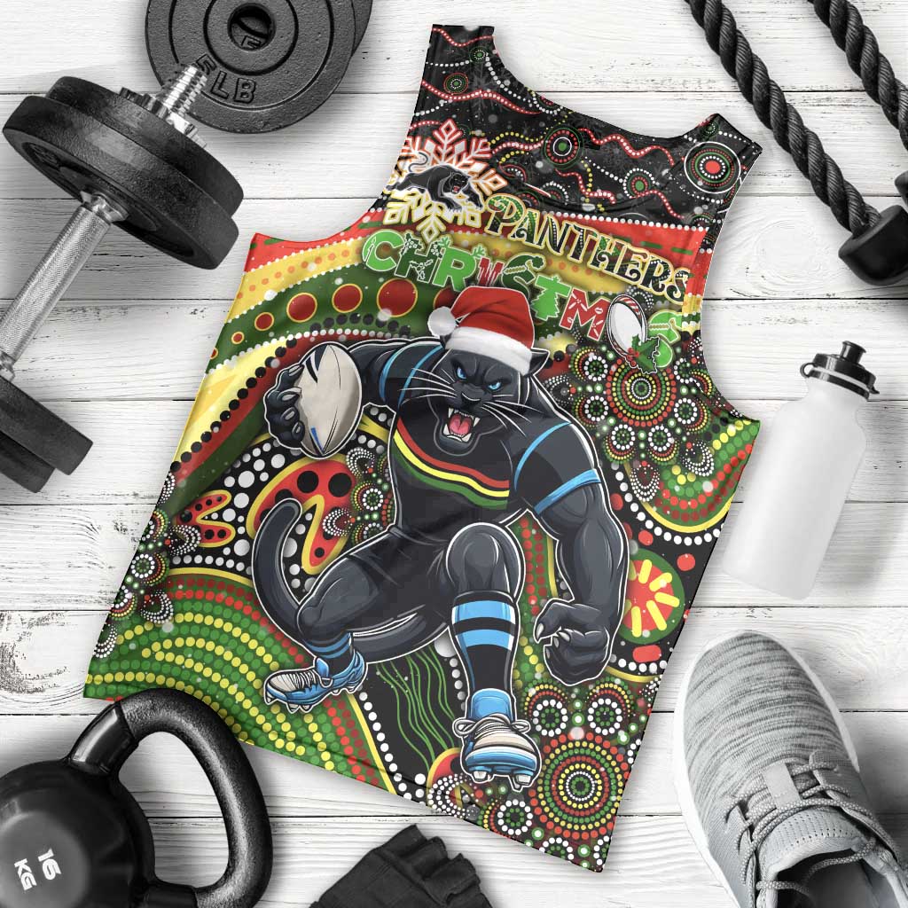 Merry Christmas Penrith Panthers Men Tank Top Aboriginal Santa Rugby Mascot - The Riff