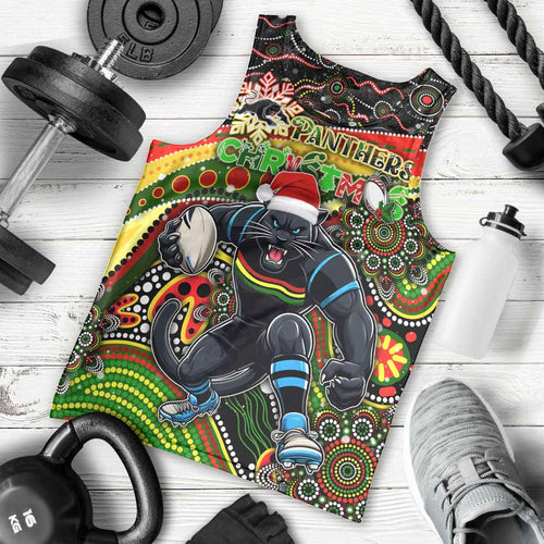 Merry Christmas Penrith Panthers Men Tank Top Aboriginal Santa Rugby Mascot - The Riff