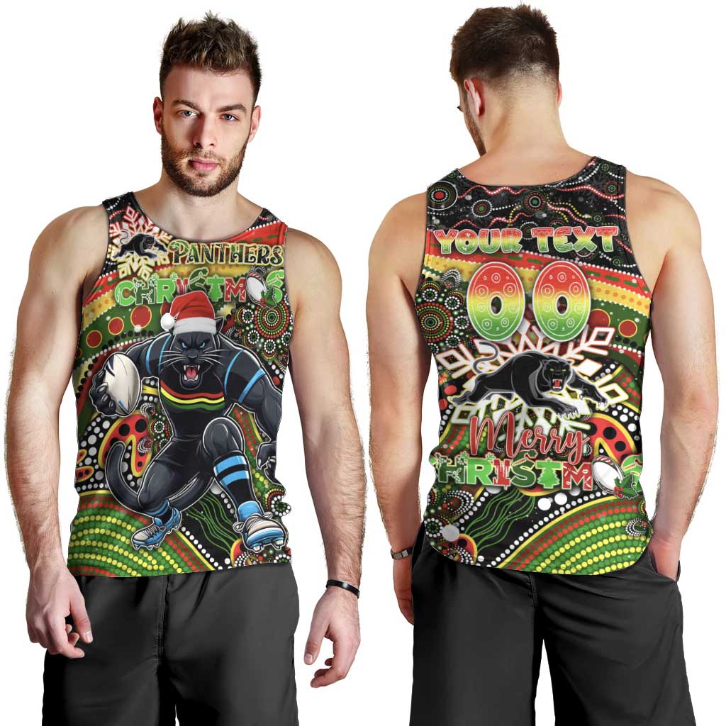 Merry Christmas Penrith Panthers Men Tank Top Aboriginal Santa Rugby Mascot - The Riff