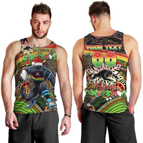 Merry Christmas Penrith Panthers Men Tank Top Aboriginal Santa Rugby Mascot - The Riff