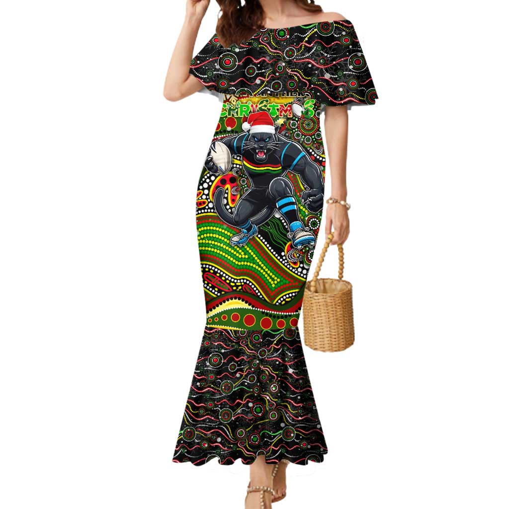 Merry Christmas Penrith Panthers Mermaid Dress Aboriginal Santa Rugby Mascot - The Riff
