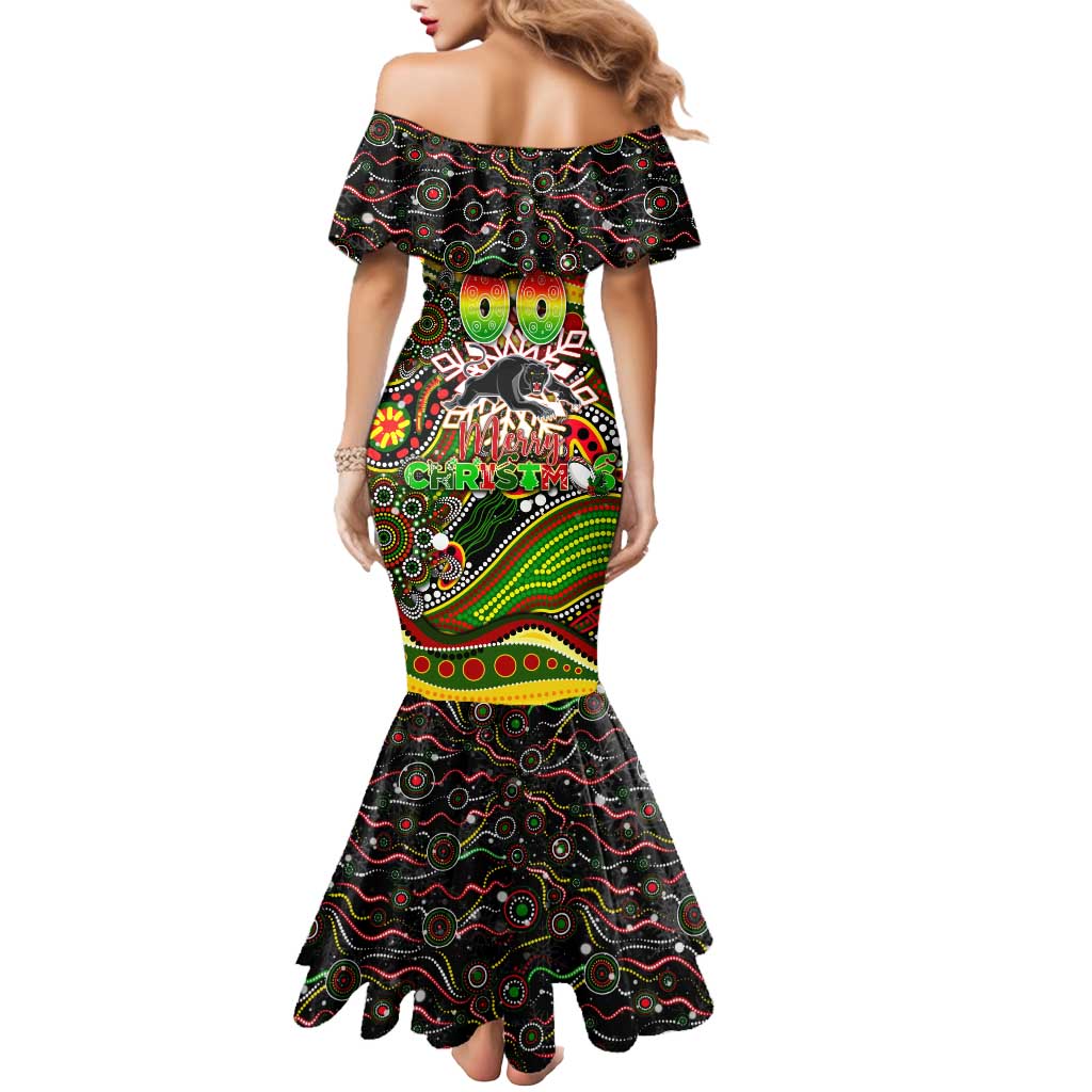 Merry Christmas Penrith Panthers Mermaid Dress Aboriginal Santa Rugby Mascot - The Riff
