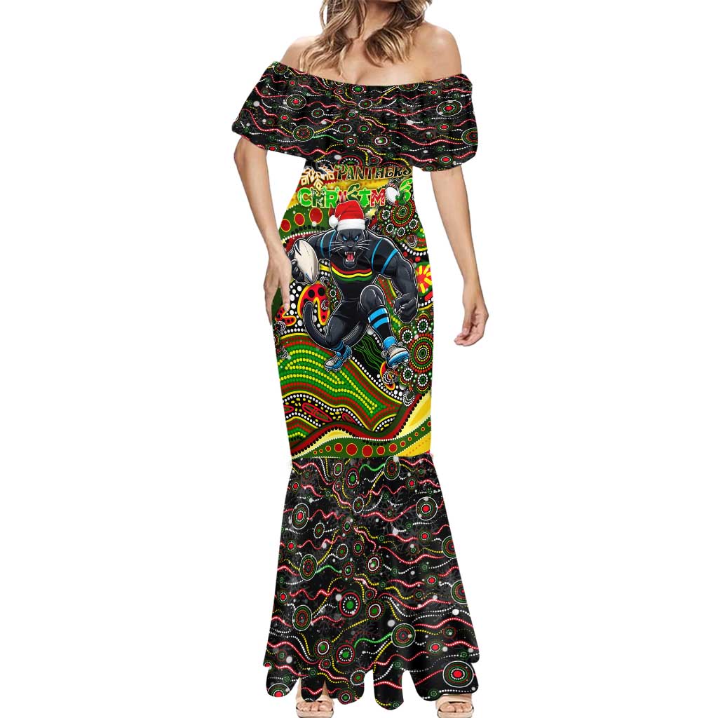 Merry Christmas Penrith Panthers Mermaid Dress Aboriginal Santa Rugby Mascot - The Riff