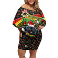 Merry Christmas Penrith Panthers Off Shoulder Short Dress Aboriginal Santa Rugby Mascot - The Riff