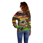 Merry Christmas Penrith Panthers Off Shoulder Sweater Aboriginal Santa Rugby Mascot - The Riff