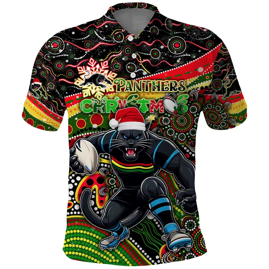 Merry Christmas Penrith Panthers Polo Shirt Aboriginal Santa Rugby Mascot - The Riff