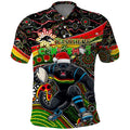 Merry Christmas Penrith Panthers Polo Shirt Aboriginal Santa Rugby Mascot - The Riff