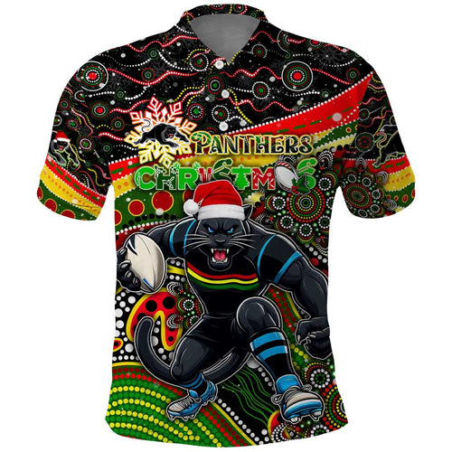 Merry Christmas Penrith Panthers Polo Shirt Aboriginal Santa Rugby Mascot - The Riff