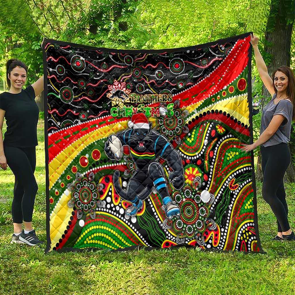 Merry Christmas Penrith Panthers Quilt Aboriginal Santa Rugby Mascot - The Riff