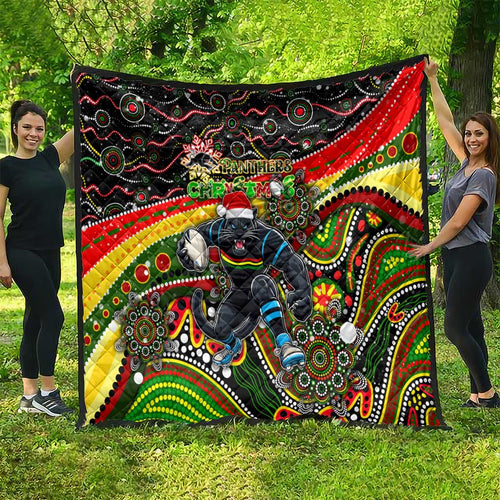 Merry Christmas Penrith Panthers Quilt Aboriginal Santa Rugby Mascot - The Riff
