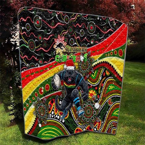 Merry Christmas Penrith Panthers Quilt Aboriginal Santa Rugby Mascot - The Riff