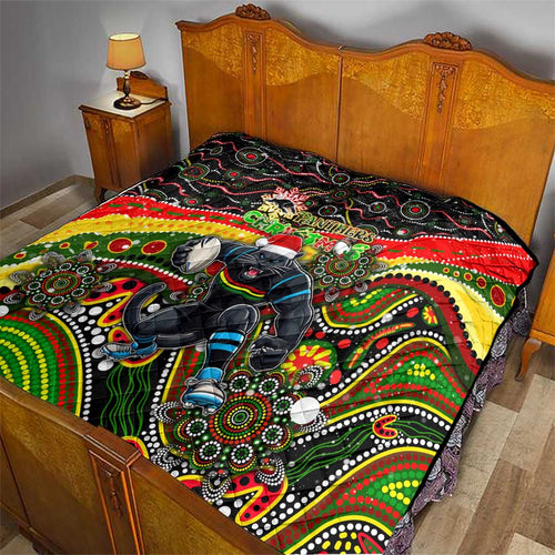 Merry Christmas Penrith Panthers Quilt Aboriginal Santa Rugby Mascot - The Riff