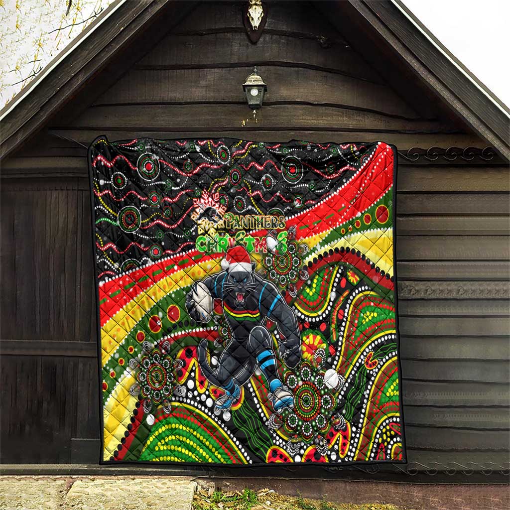 Merry Christmas Penrith Panthers Quilt Aboriginal Santa Rugby Mascot - The Riff