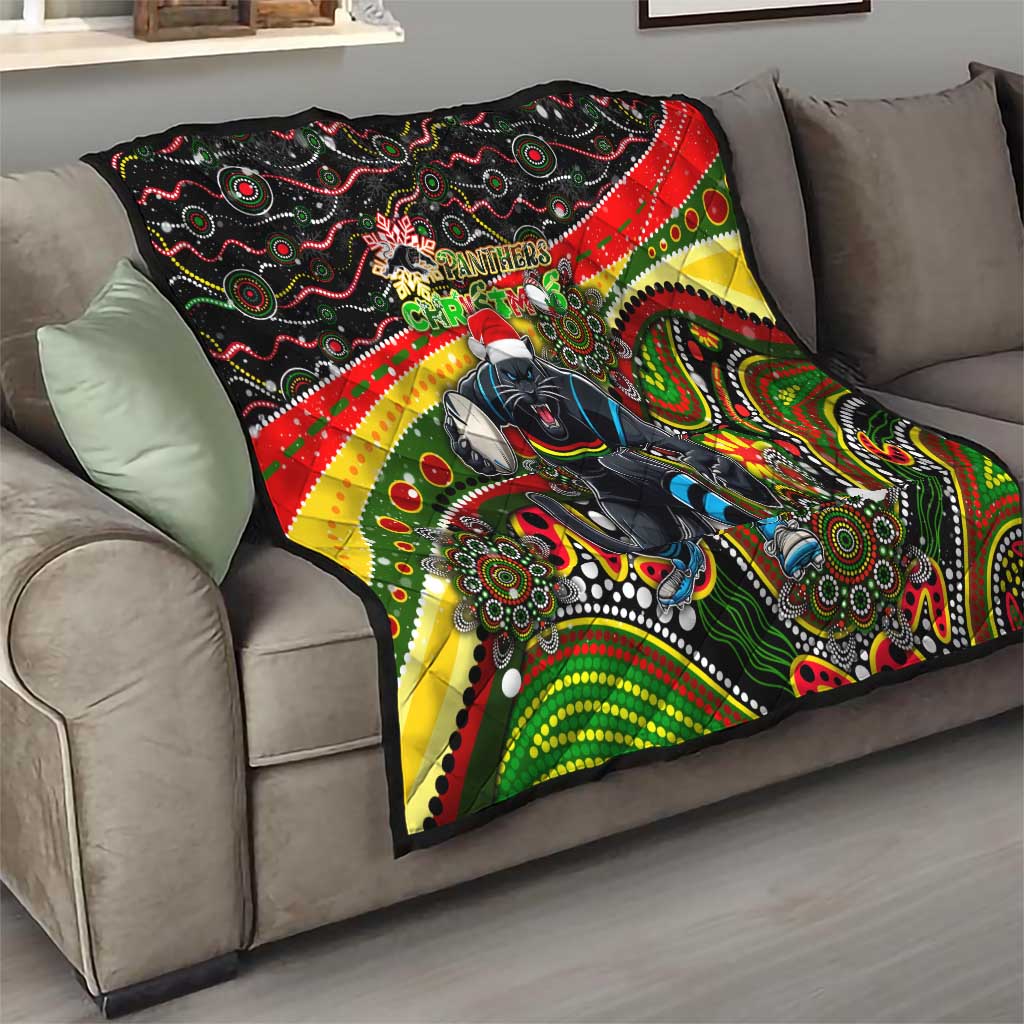 Merry Christmas Penrith Panthers Quilt Aboriginal Santa Rugby Mascot - The Riff