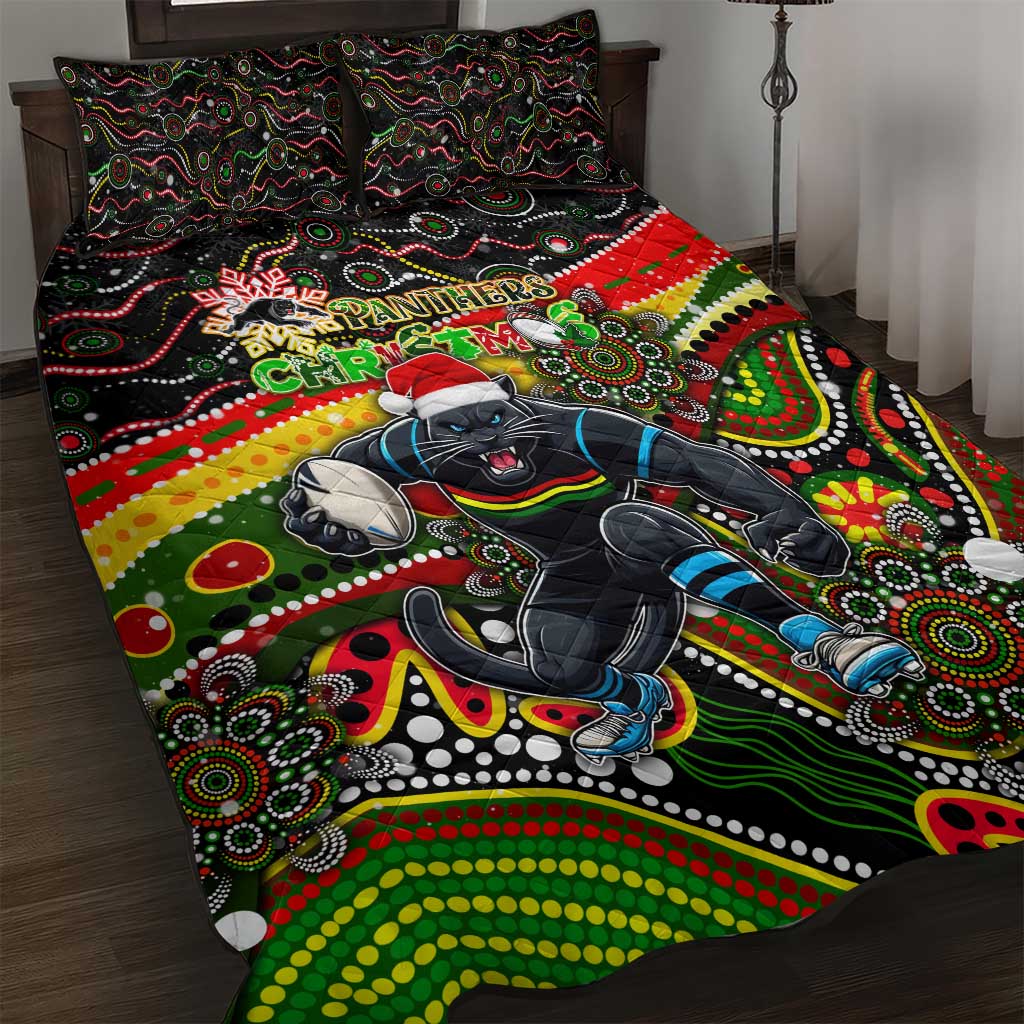Merry Christmas Penrith Panthers Quilt Bed Set Aboriginal Santa Rugby Mascot - The Riff