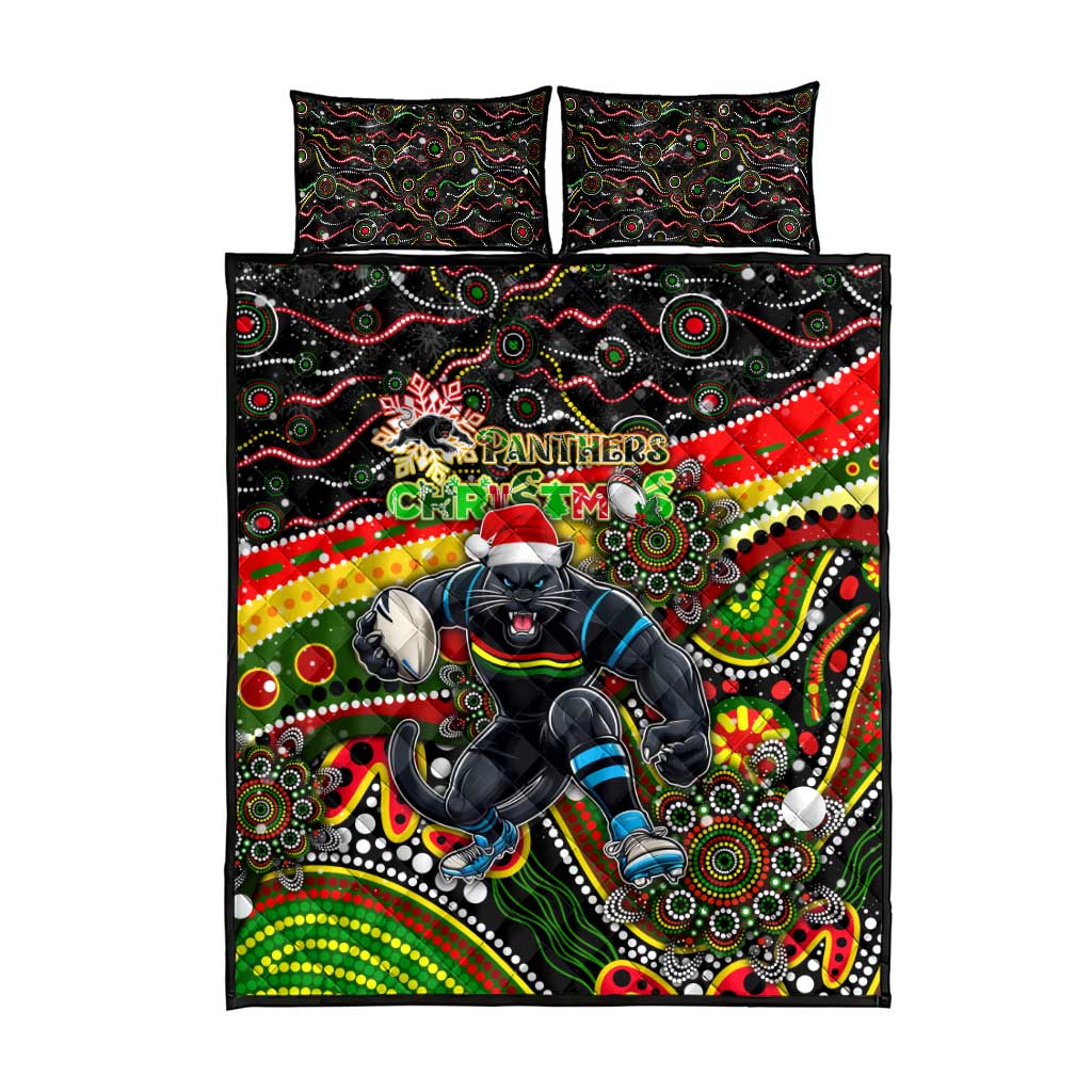 Merry Christmas Penrith Panthers Quilt Bed Set Aboriginal Santa Rugby Mascot - The Riff