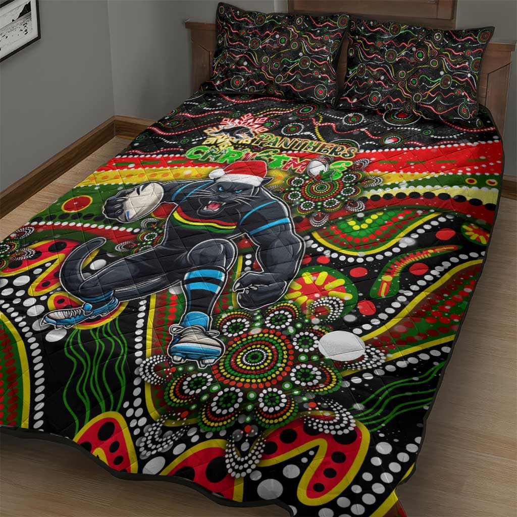 Merry Christmas Penrith Panthers Quilt Bed Set Aboriginal Santa Rugby Mascot - The Riff