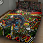 Merry Christmas Penrith Panthers Quilt Bed Set Aboriginal Santa Rugby Mascot - The Riff