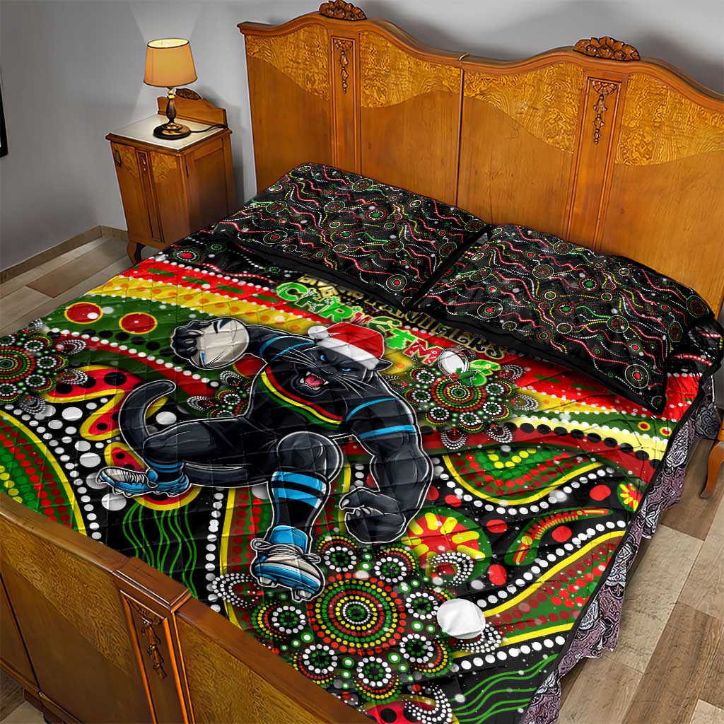Merry Christmas Penrith Panthers Quilt Bed Set Aboriginal Santa Rugby Mascot - The Riff